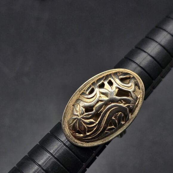 Beau Sterling Floral Oval Ring Gold Wash Size 5 Vintage - Picture 2 of 8